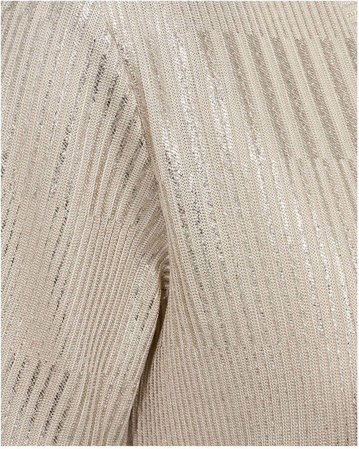 Freequent Sprankelende V-hals Ribshirt Beige Dames - Foto 2
