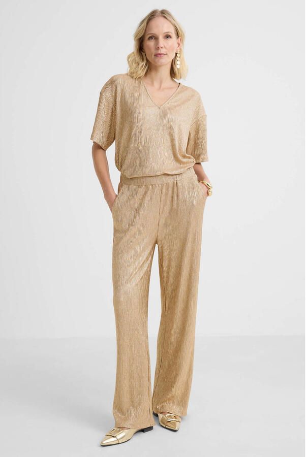 FREEQUENT wide leg regular waist broek goud - Foto 2