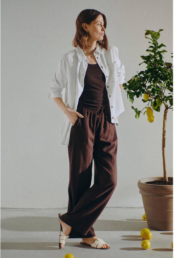 FREEQUENT wide leg regular waist broek met linnen - Foto 3