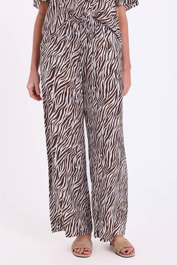 FREEQUENT wide leg regular waist broek met zebraprint bruin