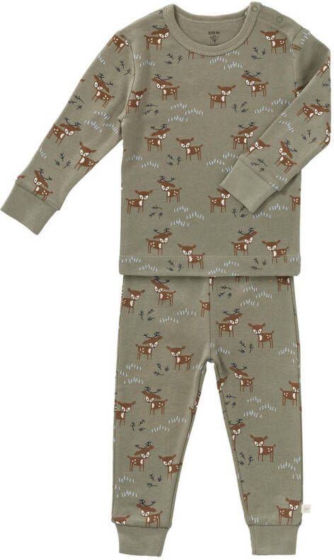 Fresk 2-delige pyjama Deer Olive Groen Biologisch katoen Ronde hals 116