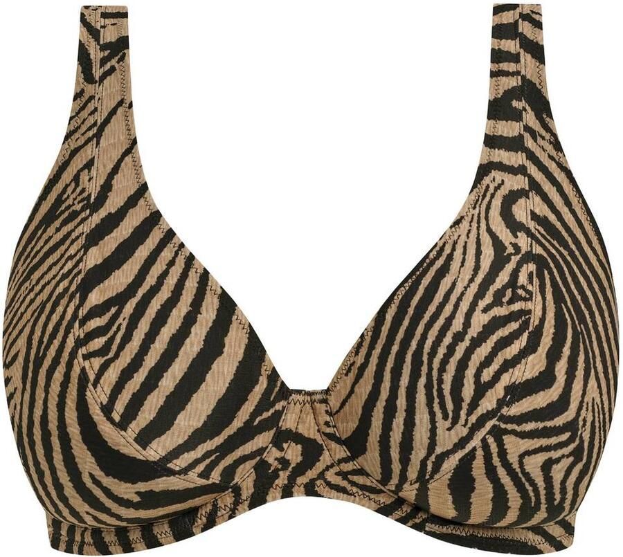 Freya Tortoli Bay niet-voorgevormde bikinitop met beugel en zebraprint zwart beige