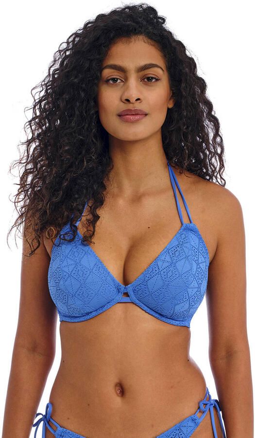Freya niet-voorgevormde crochet halter bikinitop Nomad Nights blauw