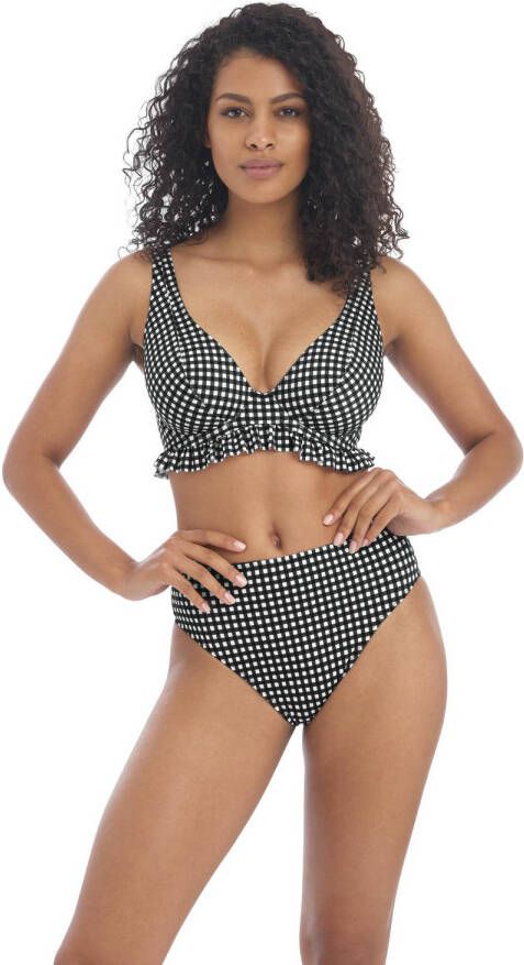 Freya geruit high waist bikinibroekje Check In zwart wit