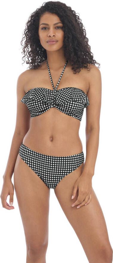 Freya niet-voorgevormde geruite strapless bandeau bikinitop Check In zwart wit
