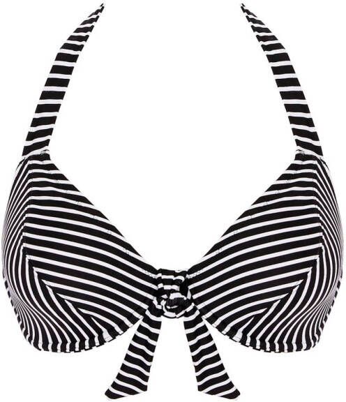 Freya niet-voorgevormde gestreepte halter bikinitop Beach Hut zwart wit