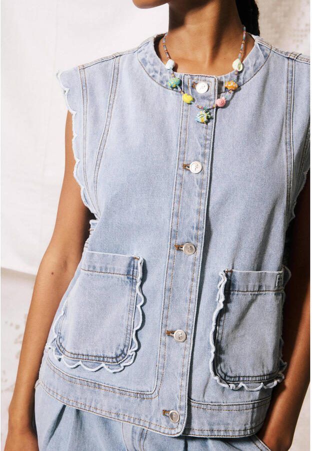 FRNCH denim gilet met ruches lichtblauw - Foto 2