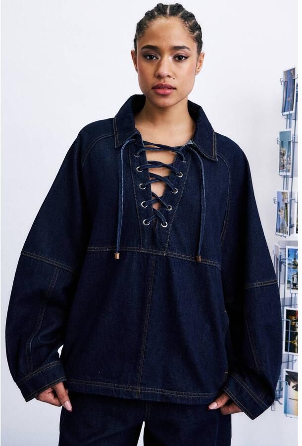 FRNCH denim oversized top dark blue denim