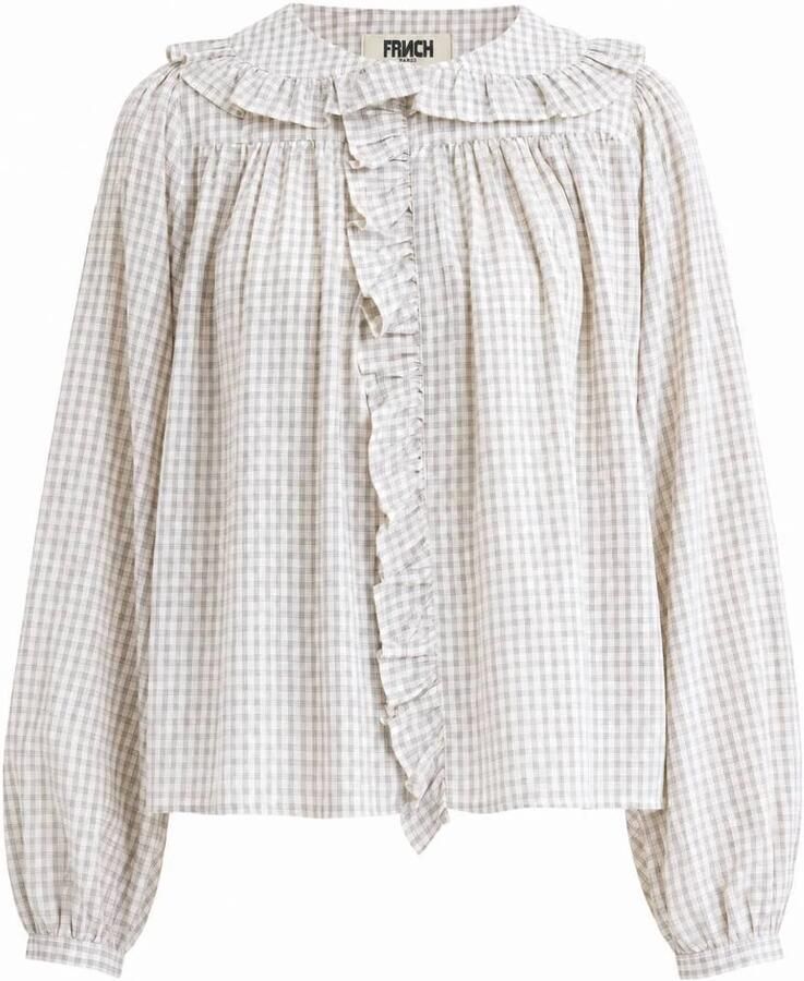 FRNCH geruite blouse met franjes crème