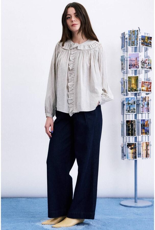 FRNCH geruite blouse met franjes crème - Foto 3
