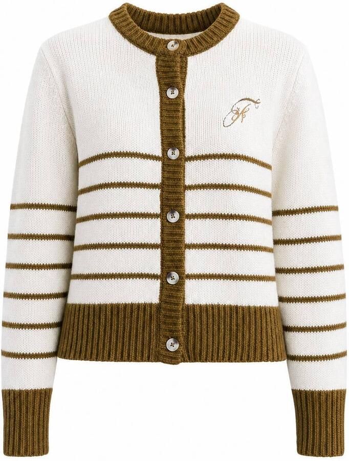 FRNCH gestreept gebreid vest met wol wit