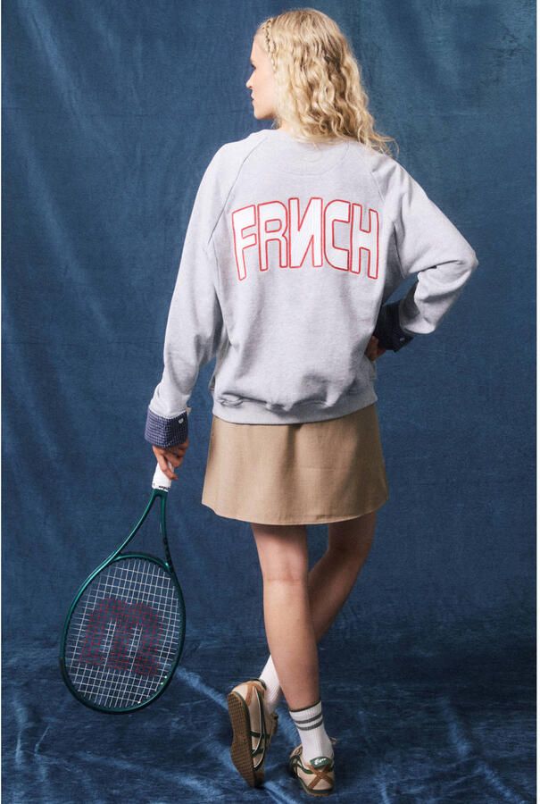 FRNCH katoenen sweater met backprint grijs