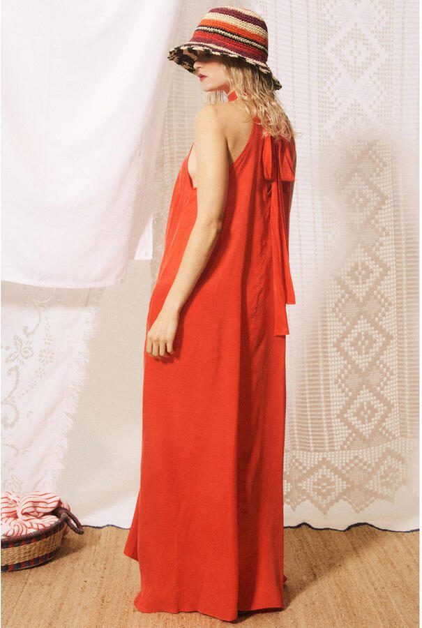FRNCH maxi halterjurk koraalrood - Foto 2