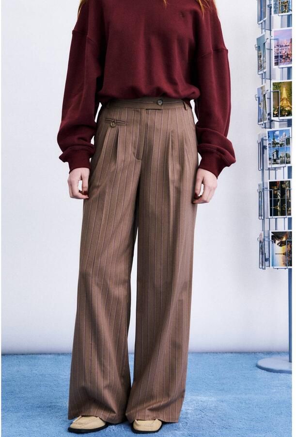 FRNCH wide leg broek met krijtstreep bruin