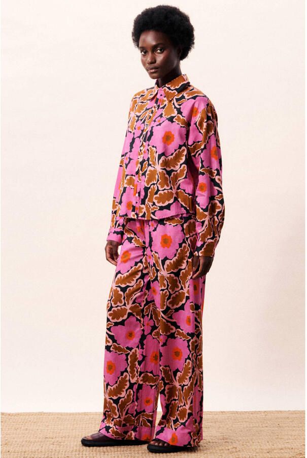 FRNCH wide leg high waist gebloemde broek roze - Foto 2