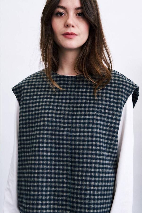 FRNCH wollen geruit vest blauw