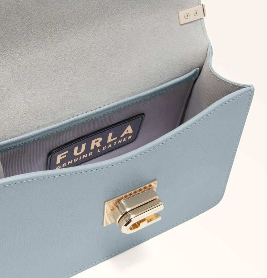 Furla Elegante Zilveren Ketting Schouderband Handtas Blue Dames