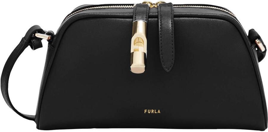 Furla Zwarte Mini Crossbody Tas met Gouden Cilinder Black Dames