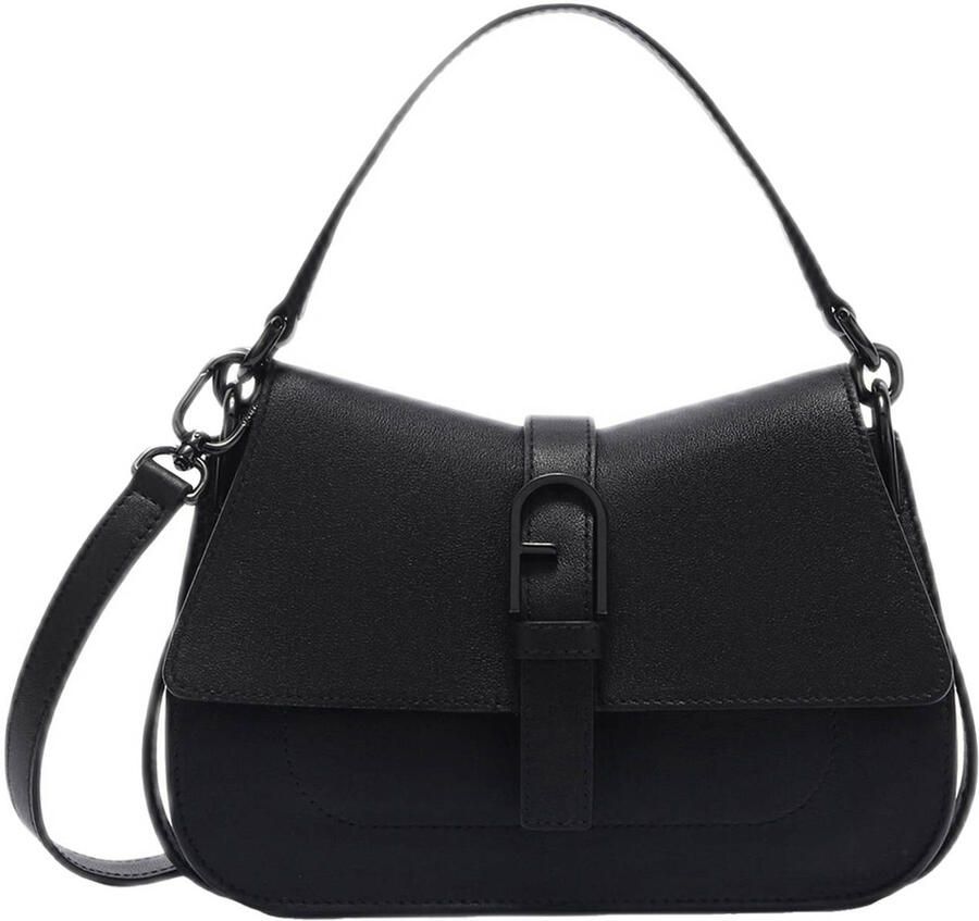 Furla Zwarte leren handtas met afneembaar handvat en schouderriem Black Dames