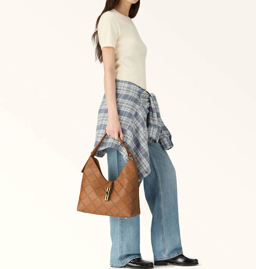 Furla leren schoudertas Goccia M cognac
