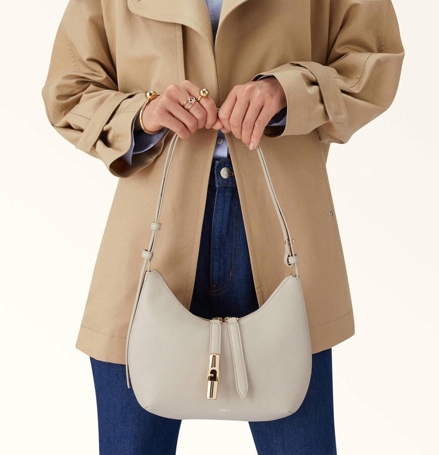 Furla Beige Leren Handtas met Korrelige Textuur White Dames