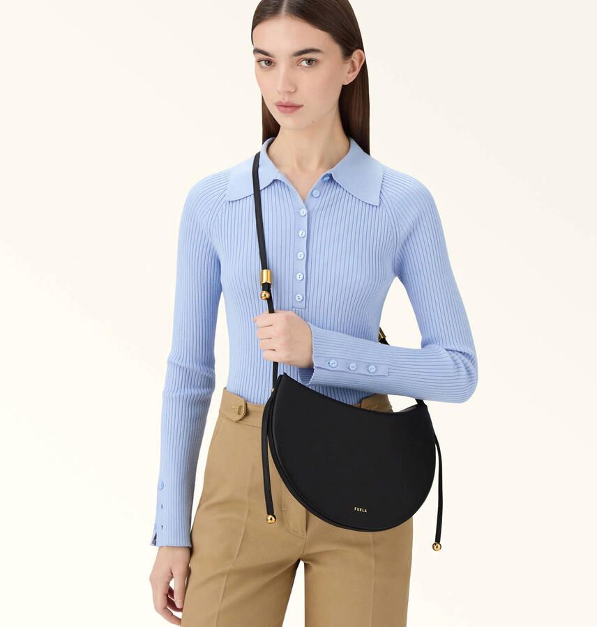 Furla leren schoudertas Moonstone zwart