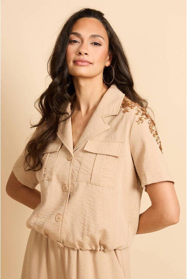 G-maxx blouse lichtbruin met pailletten