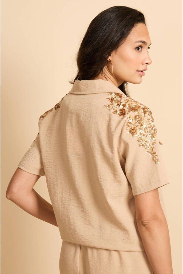 G-maxx blouse lichtbruin met pailletten - Foto 3