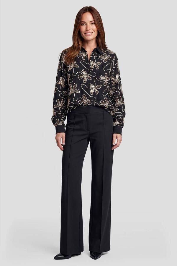 G-maxx blouse met pailletten en print zwart