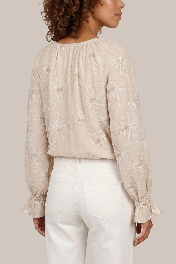 G-maxx gebloemde blouse met pailletten beige - Foto 3