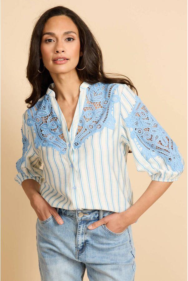 G-maxx gestreepte blouse blauw broderie