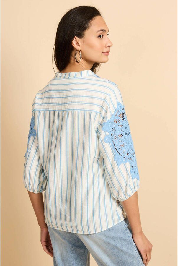 G-maxx gestreepte blouse blauw broderie - Foto 3