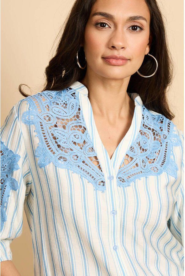 G-maxx gestreepte blouse blauw broderie - Foto 2