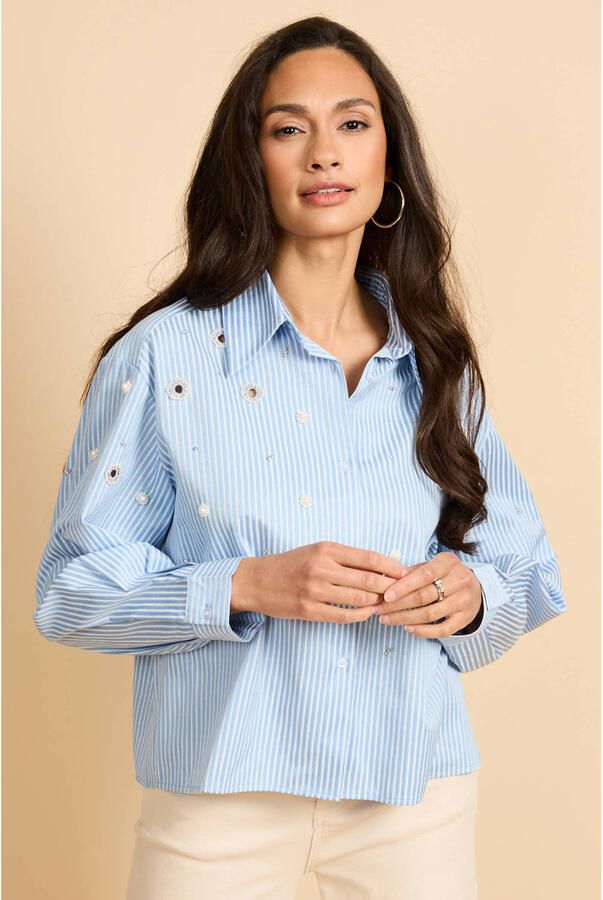 G-maxx gestreepte blouse blauw met parels