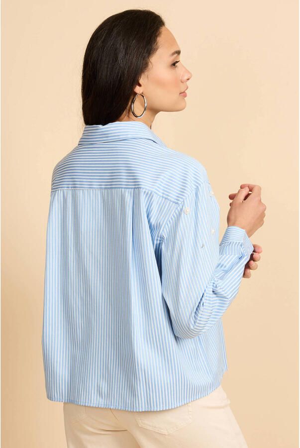 G-maxx gestreepte blouse blauw met parels - Foto 3