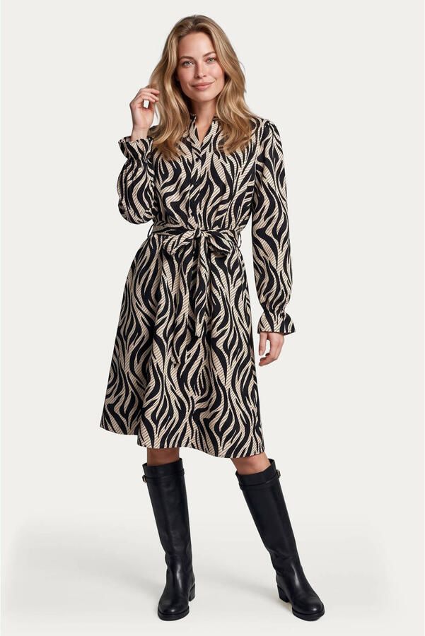 G-maxx midi jurk met ceintuur en zebraprint zwart