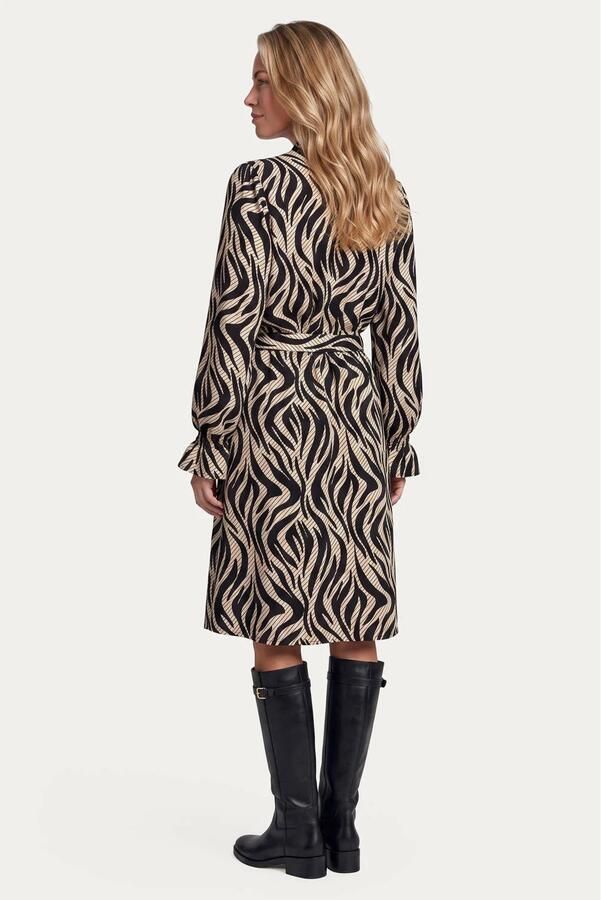 G-maxx midi jurk met ceintuur en zebraprint zwart - Foto 2
