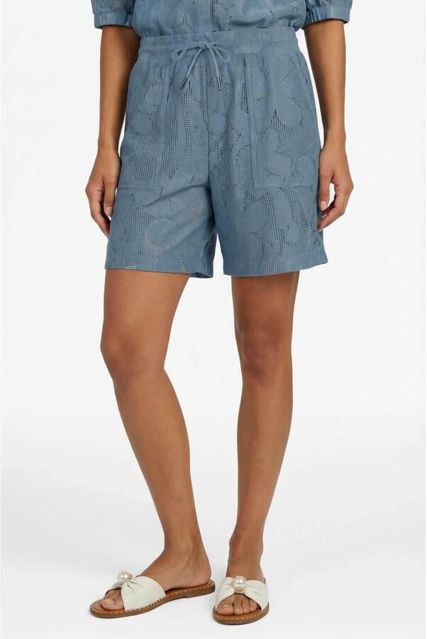 G-maxx regular high waist gebloemde bermuda short blauw