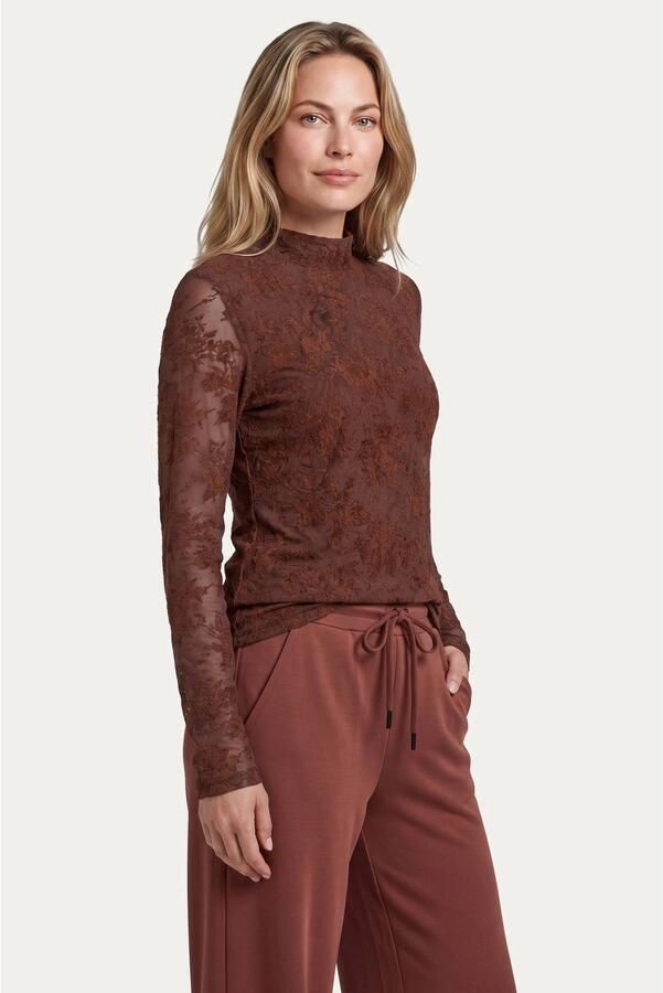 G-maxx semi-transparante top met print bruin