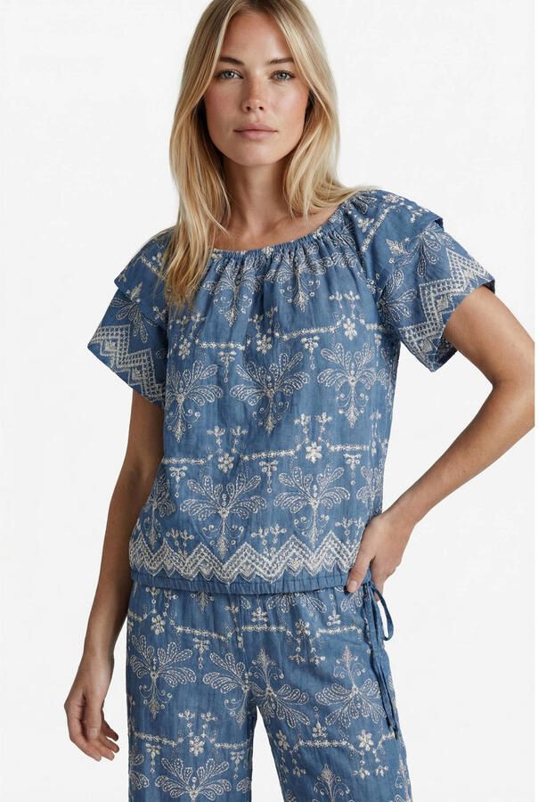 G-maxx top broderie medium blue denim