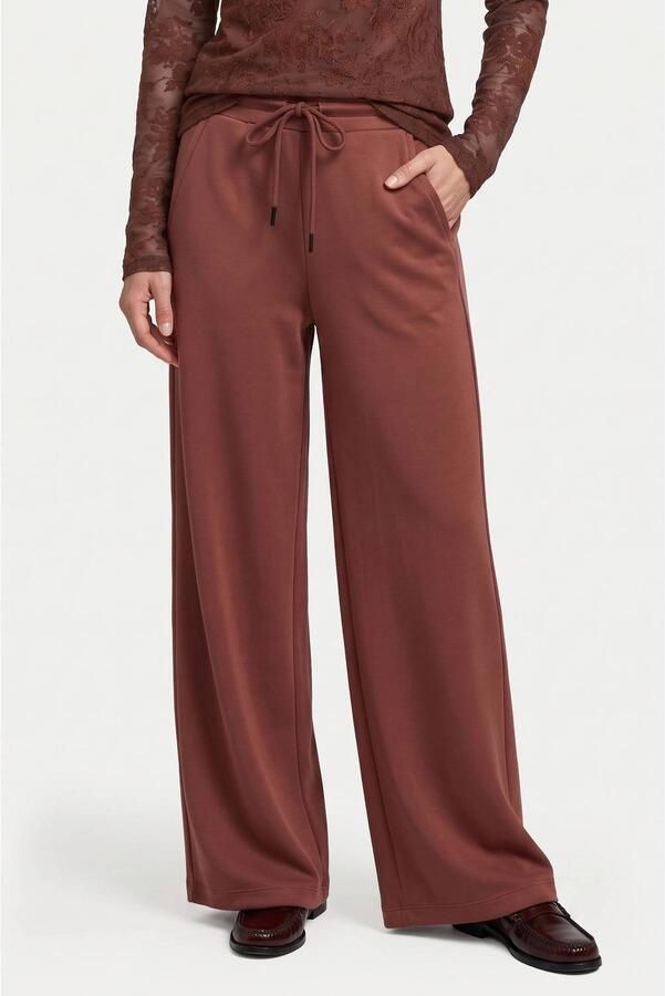 G-maxx travelstof wide leg casual broek bruin
