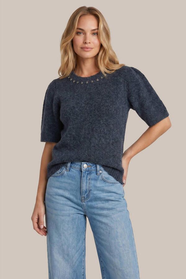 G-maxx trui met kraaltjes en wol donkerblauw