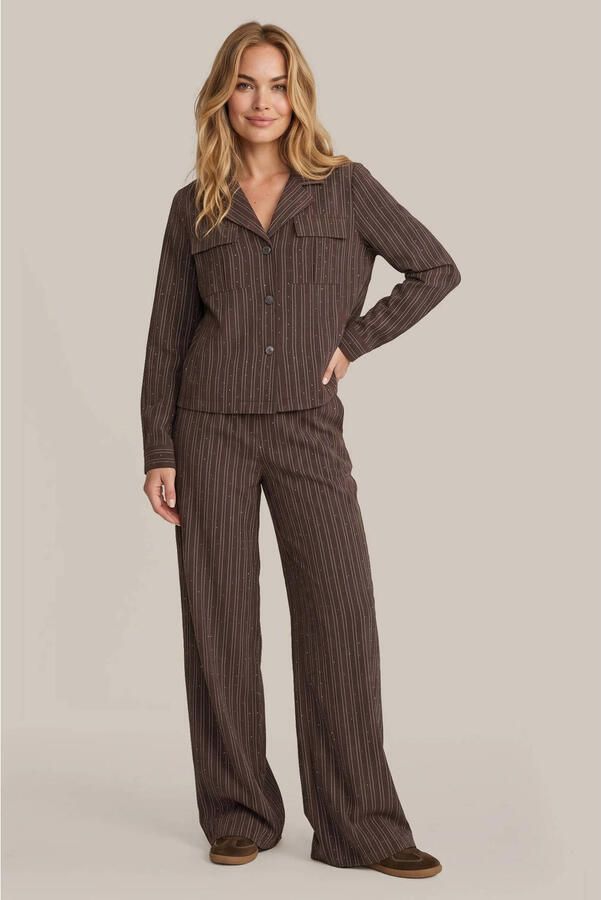 G-maxx wide leg gestreepte broek met strass-steentjes bruin - Foto 2