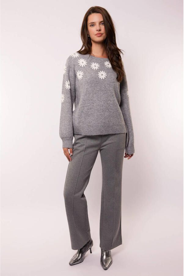 G-maxx wide leg regular waist casual broek grijs melange