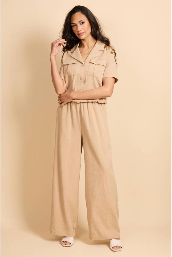 G-maxx wide leg regular waist casual broek lichtbruin