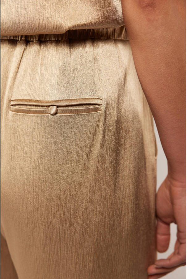 G-maxx X Froukje satijnen wide leg high waist broek zand - Foto 2