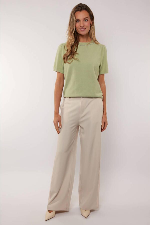 G-maxx X Froukje wide leg high waist broek zand