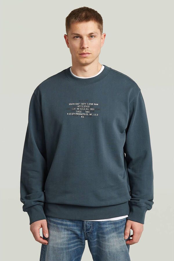 G-STAR denim relaxed fit sweater met print donkerblauw