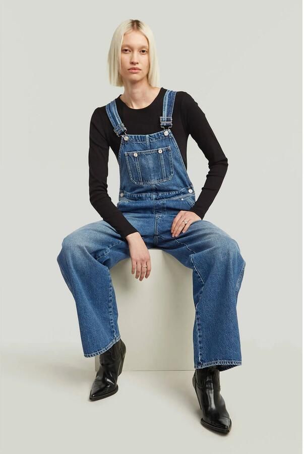 G-Star RAW Tuinbroek Straight Leg Dungaree met knopen aan de zijkanten - Foto 2