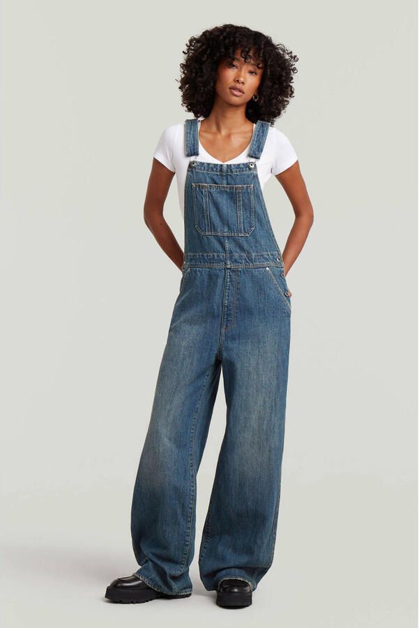 G-STAR denim Straight regular waist tuinbroek donkerblauw